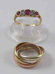 Appraisal: A yellow metal tests ct gold ruby and diamond ring