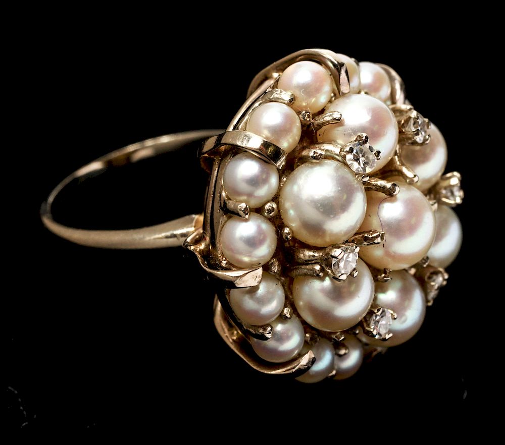 Appraisal: K White Gold Diamonds Pearls Cocktail Ring K white gold