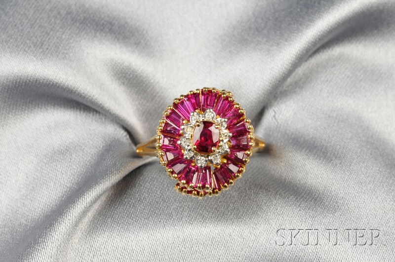 Appraisal: kt Gold Ruby and Diamond Ring set with an oval-cut