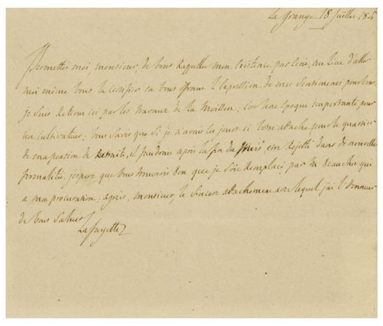 Appraisal: LAFAYETTE Marquis de - Autograph letter signed La Grange July