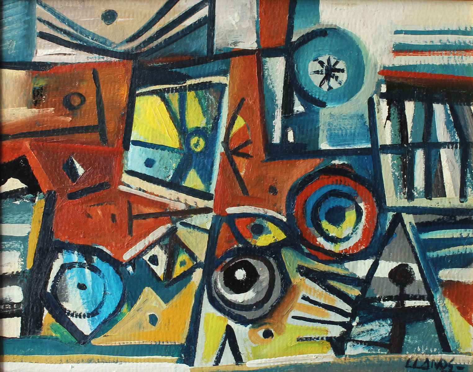 Appraisal: LLANOS Carlos Venezuelan Cubist Abstract Composition Oil Board '' x