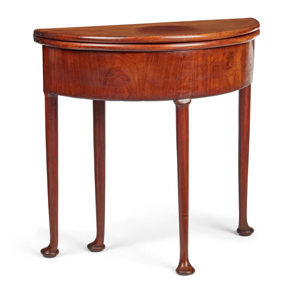 Appraisal: GEORGE II MAHOGANY DEMILUNE TEA TABLE EARLY TH CENTURY the