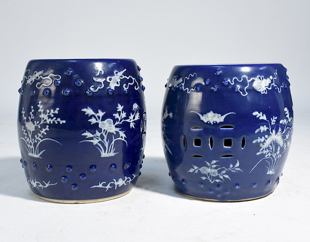 Appraisal: Pair th C Chinese miniature blue white garden seats Pair