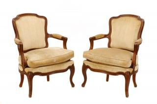 Appraisal: Pair Louis XV Style Walnut Velvet Fauteuils Continental likely French