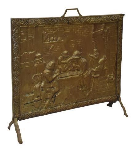 Appraisal: Continental brass firescreen late th c top handle figural scene