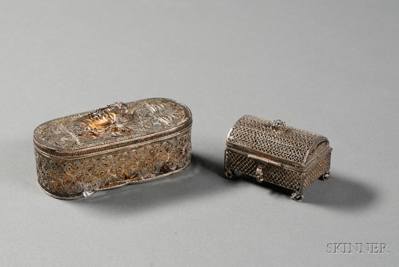 Appraisal: Two Silver Filigree Chest-form Spice Containers th and th century