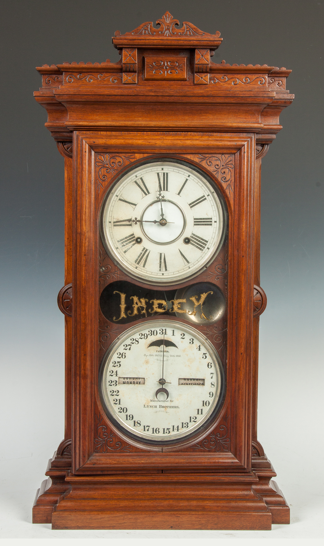 Appraisal: Ithaca Index Shelf Clock Manufactured for the Lynch Bros Carved