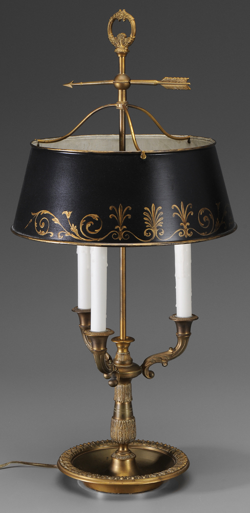 Appraisal: Empire Style Gilt Bronze Bouillotte Lamp modern three arched arms