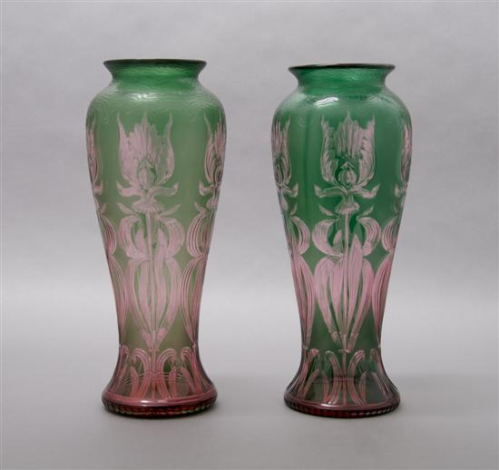 Appraisal: A Pair of Etched Glass Vases Height inches