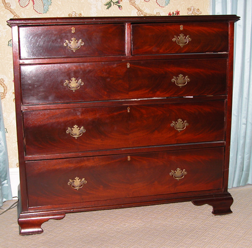 Appraisal: George III Mahogany Five Drawer Bureau with Ogee Feet Graduated