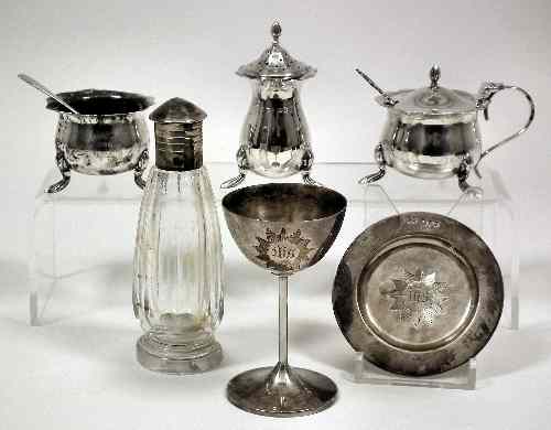 Appraisal: A George V silver and glass communion set comprising -