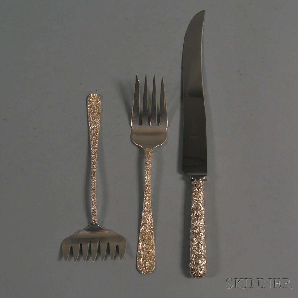 Appraisal: Three Kirk Repousse Sterling Silver Flatware Serving Items a bacon