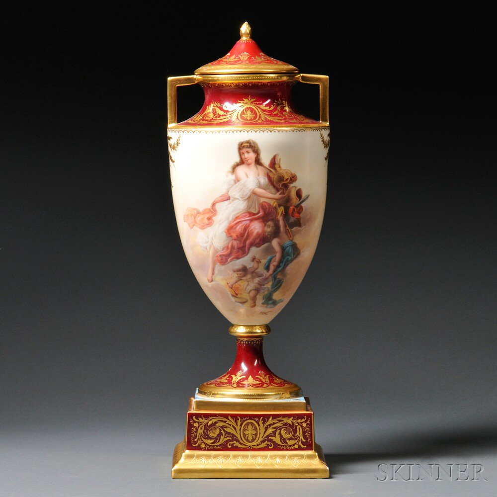 Appraisal: Vienna Porcelain Vase and Cover th century gilded trim and