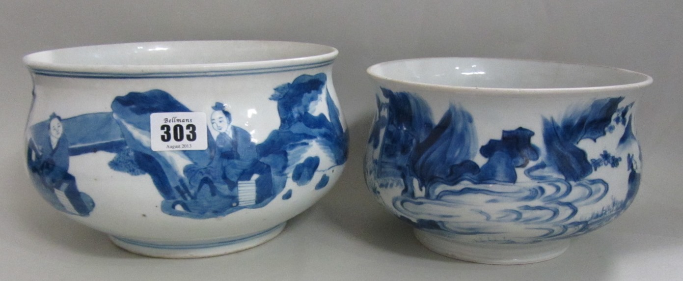 Appraisal: Two Chinese blue and white censers th century of bomb