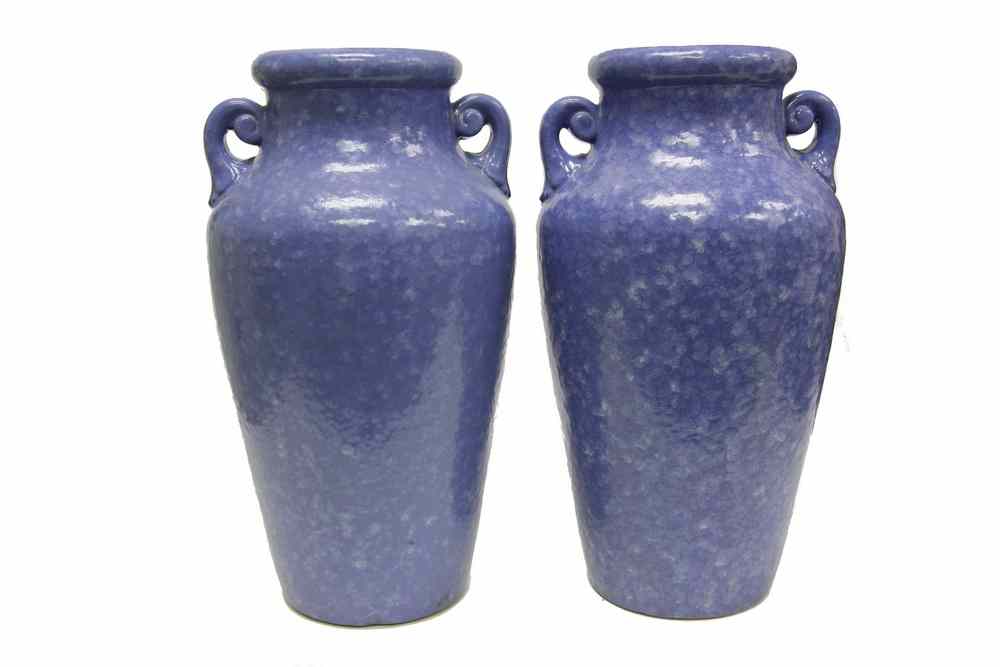 Appraisal: VASES - Pair of Tall Amphora Form Art Pottery Porch