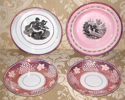 Appraisal: Title Pink Lustreware dishes comprising deep plates with grape and