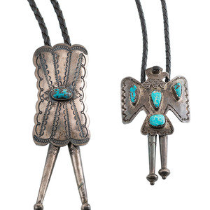 Appraisal: Navajo Silver and Turquoise Bolo Ties mid- th century lot