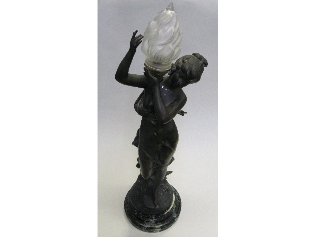 Appraisal: Spelter figural lamp of a robed maiden carrying the flame