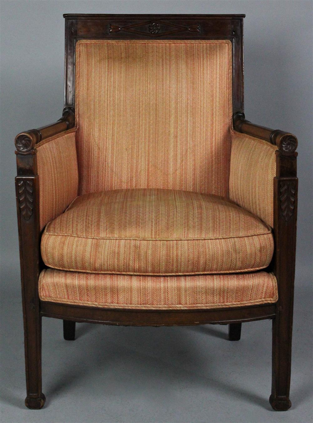 Appraisal: DIRECTOIRE MAHOGANY BERGERE early th Century the rectangular padded back