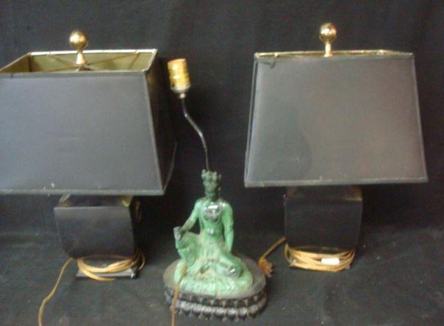 Appraisal: Pair of Lamps along with an Asian Green Jade Style