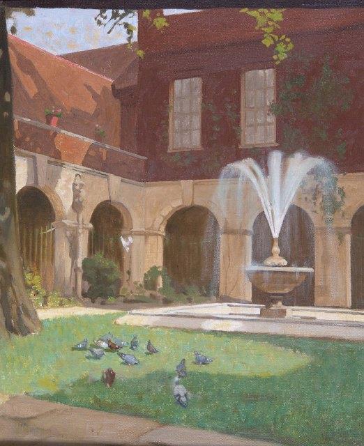 Appraisal: Dacres Adams th Century a fountain in a courtyard oil