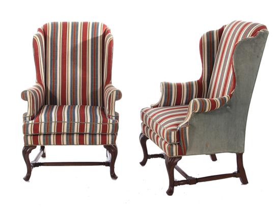 Appraisal: Pair wingback chairs Heritage Furniture Queen Anne style upholstered design