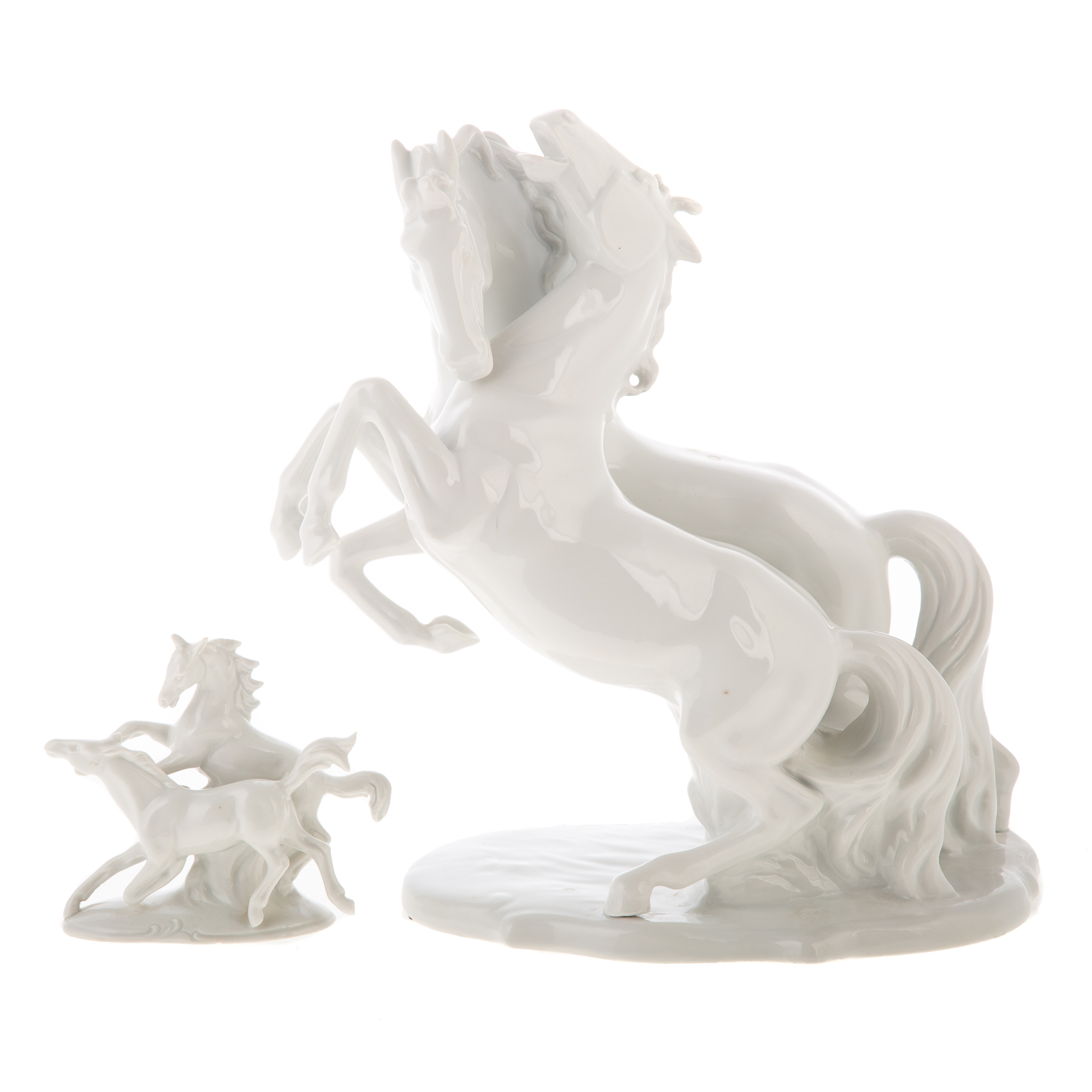 Appraisal: TWO CONTINENTAL WHITE PORCELAIN HORSE GROUPS th century large group