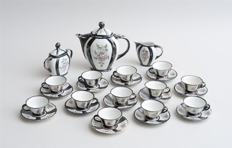 Appraisal: BAVARIAN SILVER LUSTREWARE PORCELAIN TWENTY-SEVEN-PIECE COFFEE SERVICE Comprising a pot