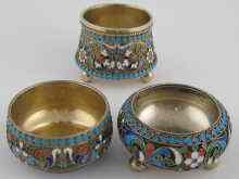 Appraisal: A Russian cloisonne enamelled silver salt by EGT Cyrillics St