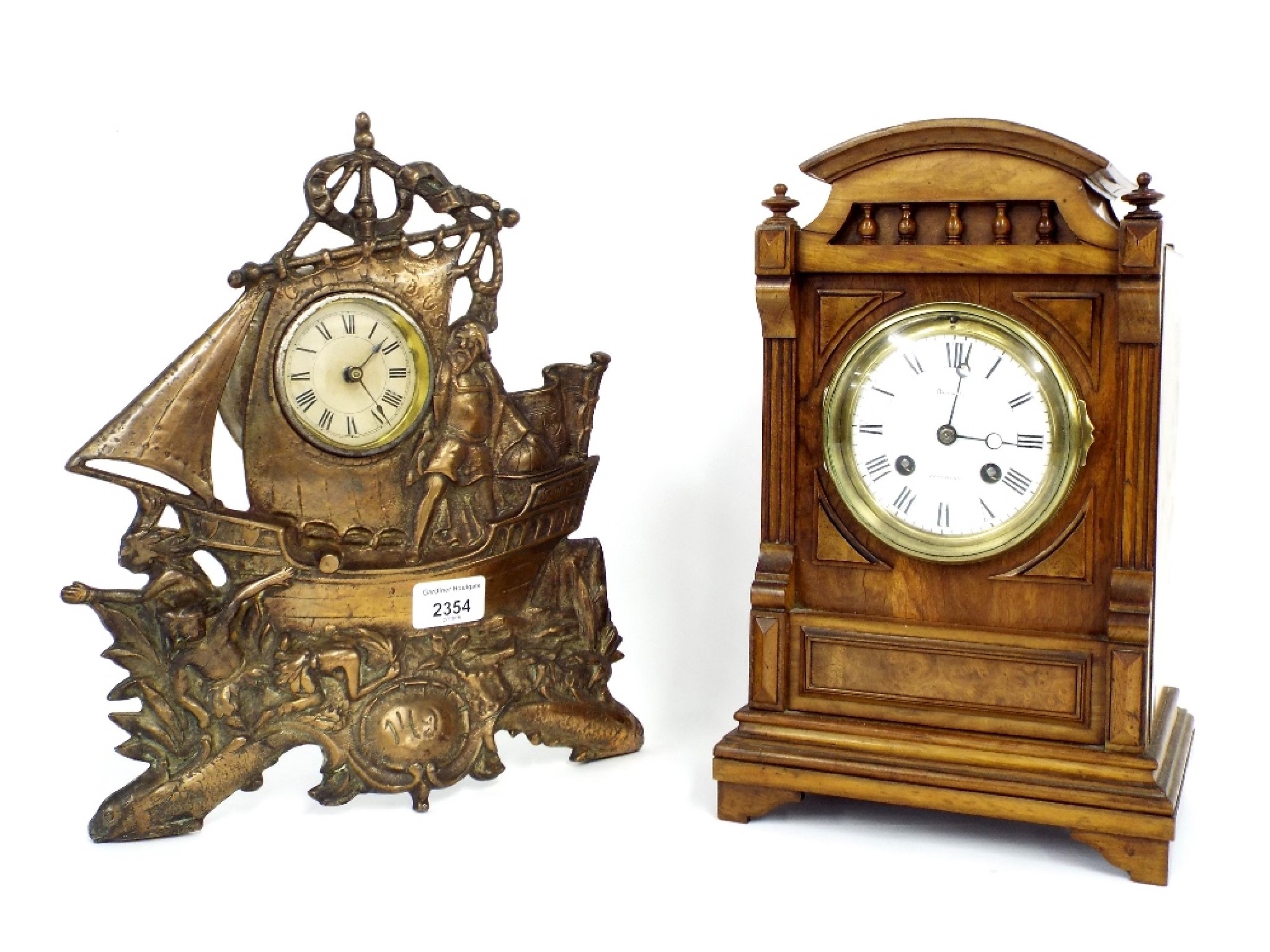 Appraisal: Walnut two train mantel clock striking on a bell the