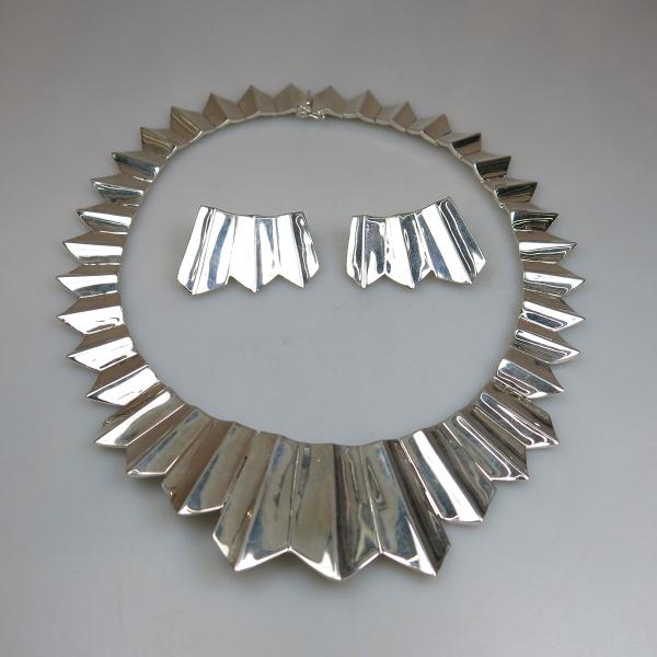 Appraisal: Italian Sterling Silver Fringe Necklace And Clip-Back Earrings g weight