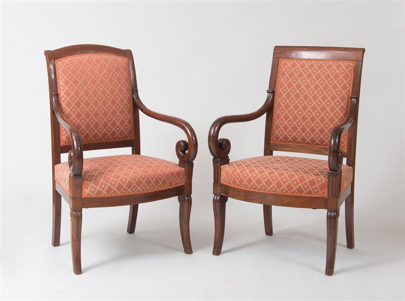 Appraisal: Pair of Empire Mahogany Fauteuils la Reine x x in