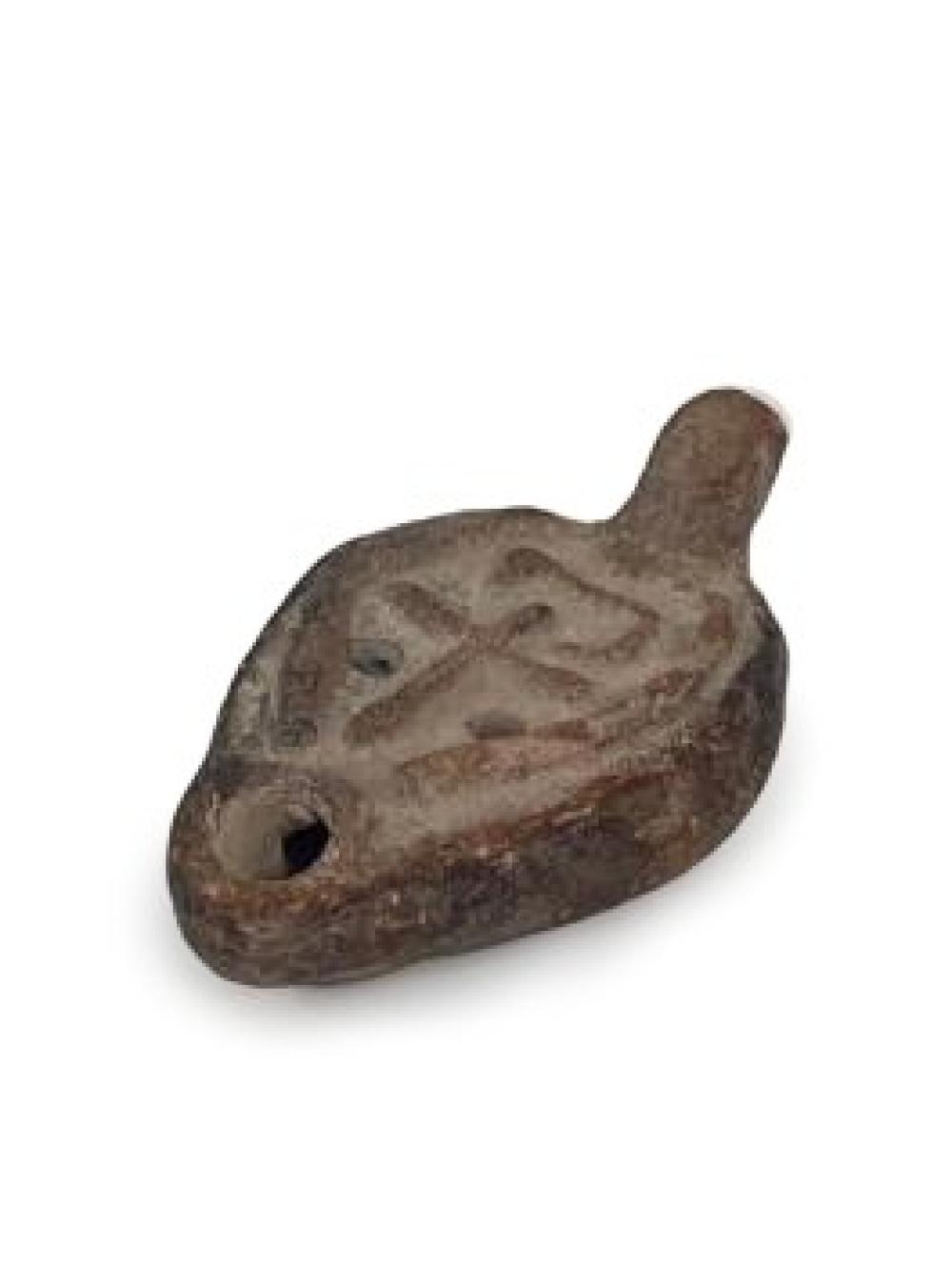 Appraisal: ANCIENT GRECO - ROMAN TERRACOTTA OIL LAMP WITH RAISED CROSS