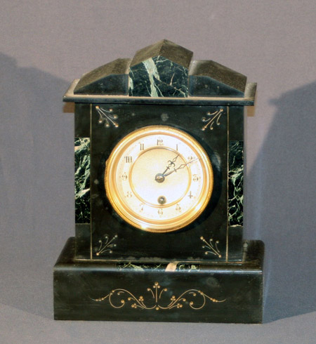 Appraisal: French Parcel Gilt Engraved Slate and Mottled Green Marble Inlaid