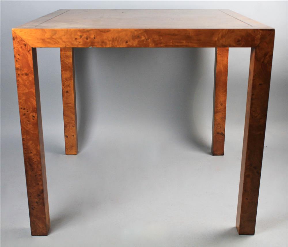 Appraisal: CONTEMPORARY ELM BURL VENEER PARSONS SMALL DINING TABLE with banded