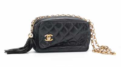 Appraisal: A Chanel Black Leather Shoulder Bag Soft black quilted leather