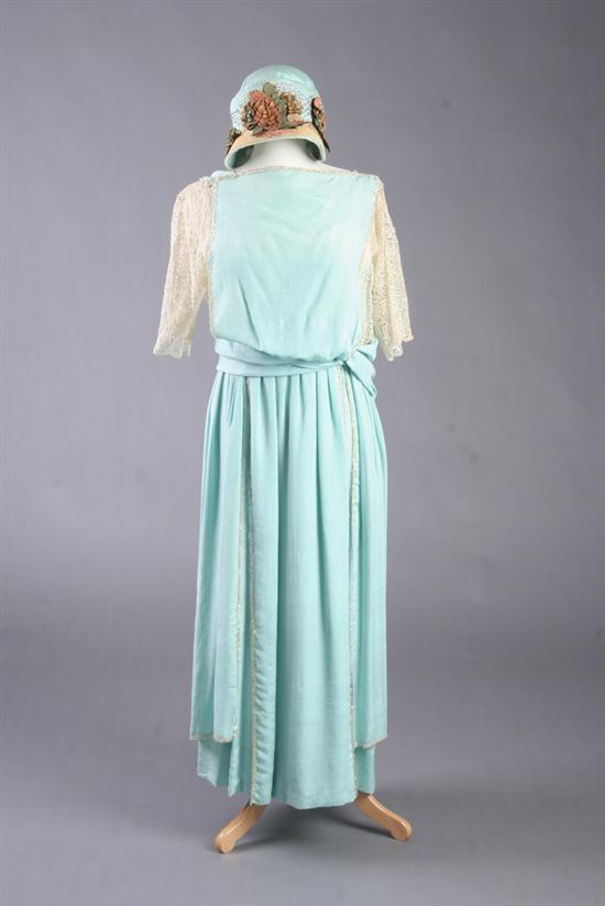 Appraisal: SEA FOAM GREEN SILK CHEMISE DRESS AND MATCHING CLOCHE Circa