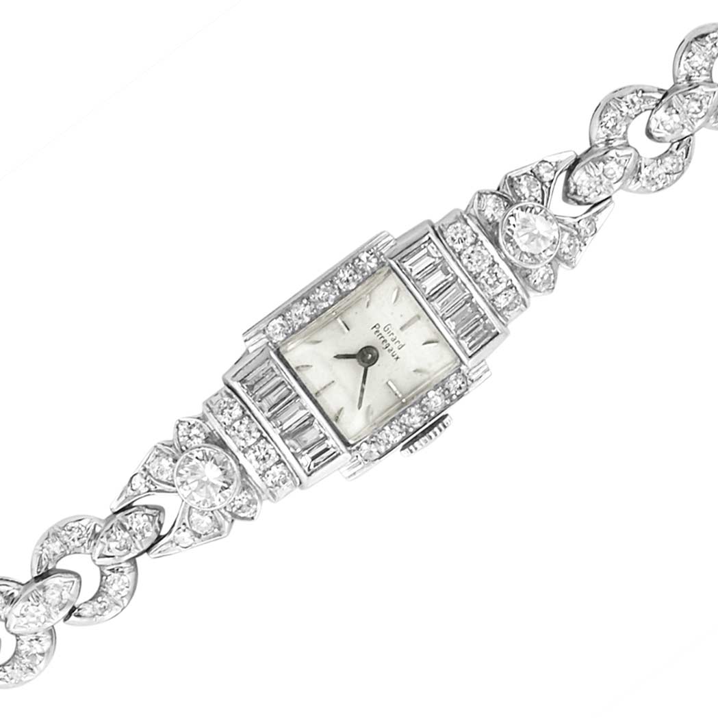 Appraisal: Platinum and Diamond Wristwatch Girard Perregaux round diamonds ap ct