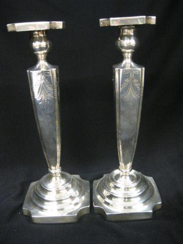 Appraisal: Pair of Sterling Silver Tall Candlesticks engraved design