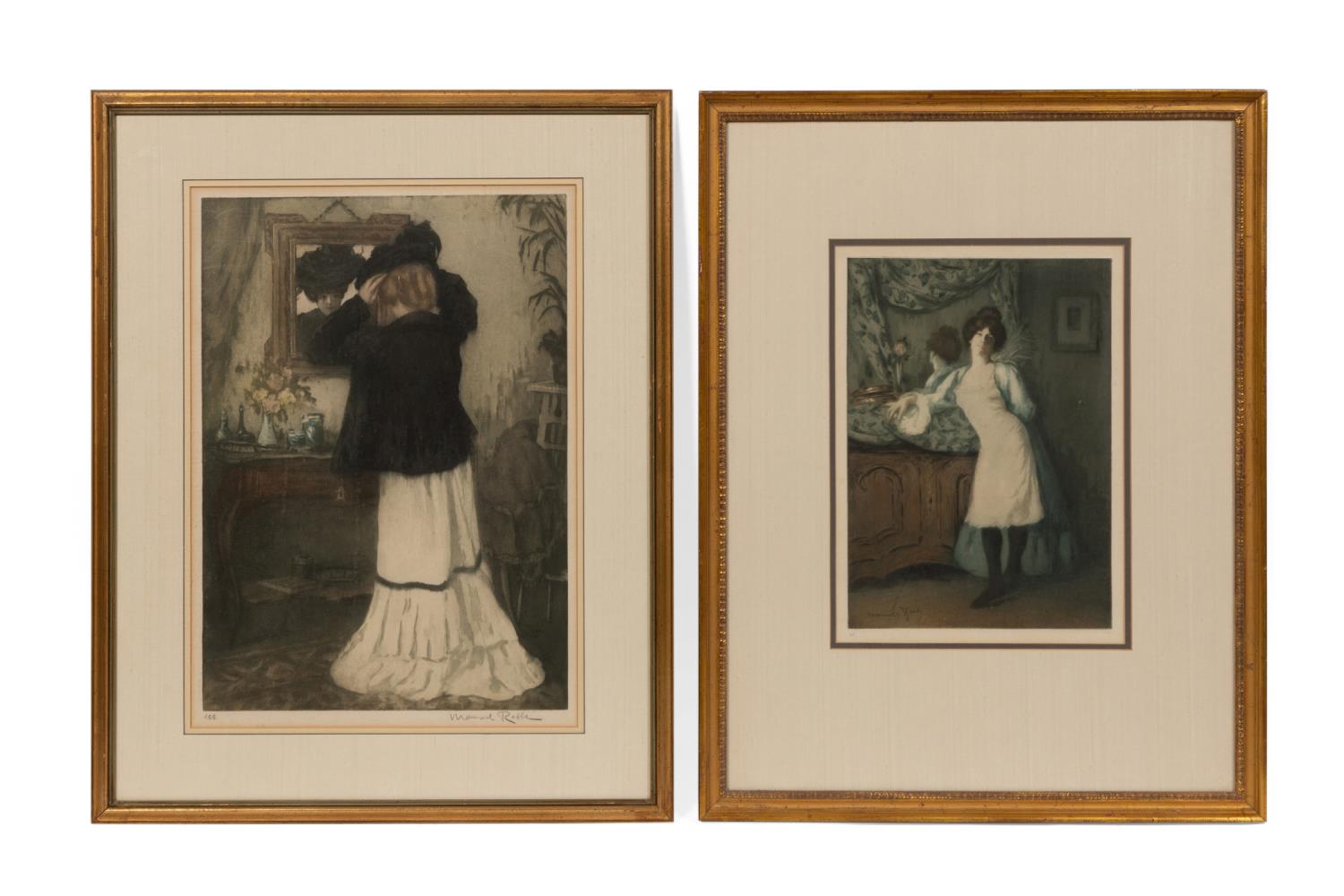 Appraisal: TWO MANUEL ROBBE AQUATINTS FEMALE FIGURES Manuel Robbe French -