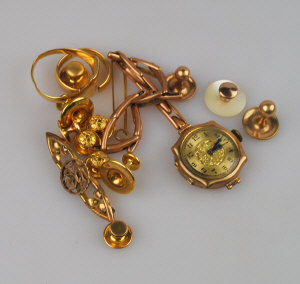 Appraisal: Quantity of old gold items including studs rings - approx