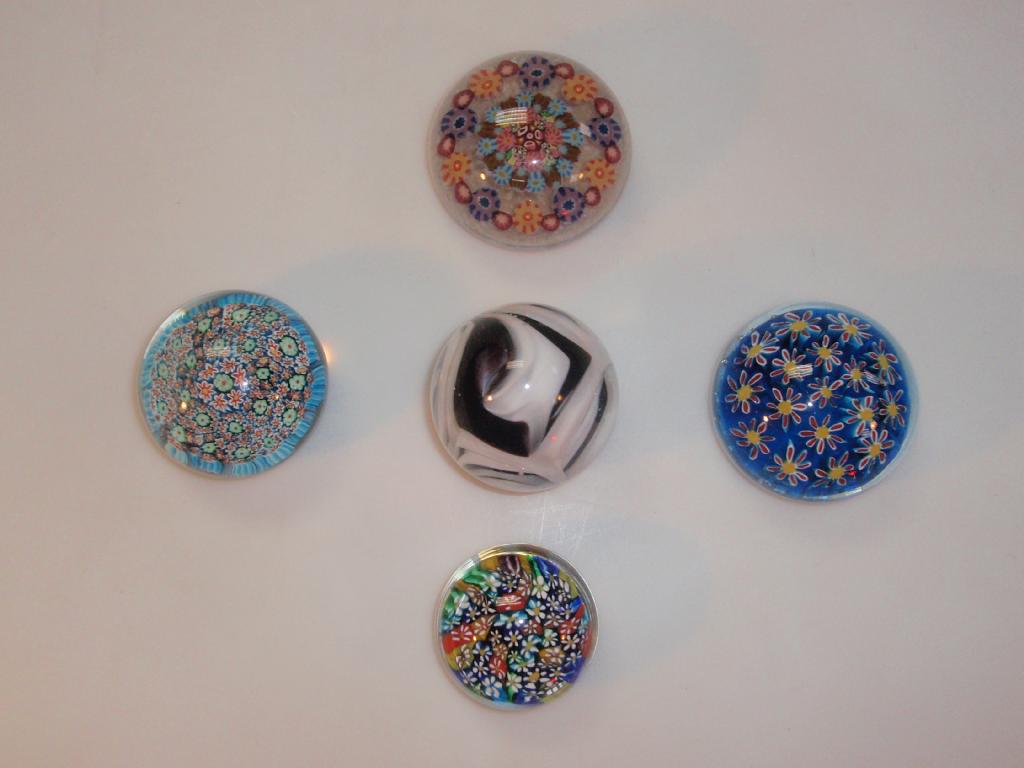 Appraisal: Five unnamed paperweights some with millefiori canes