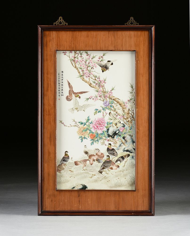 Appraisal: A LARGE CHINESE FAMILE ROSE AND POLYCHROME PAINTED PORCELAIN PLAQUE