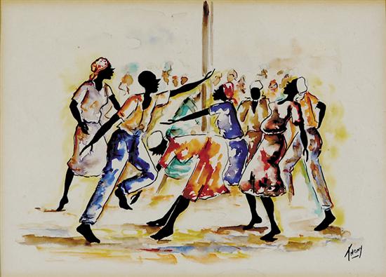 Appraisal: Wilhelm Thony manner of Austrian - VOODOO DANCERSwatercolor framed signed