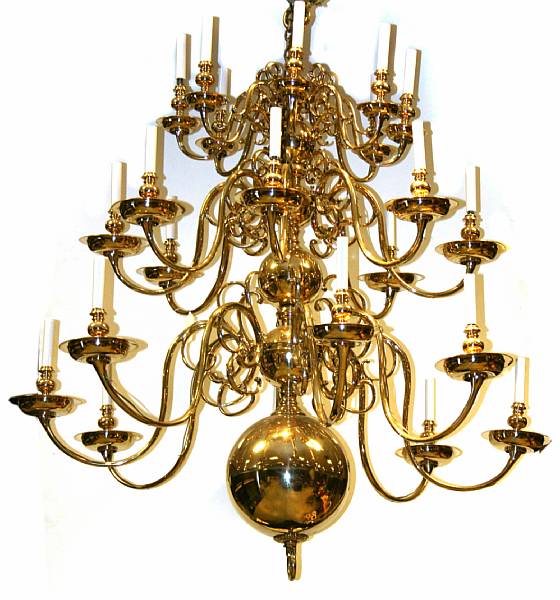 Appraisal: A Dutch Baroque style brass twenty four light chandelier height