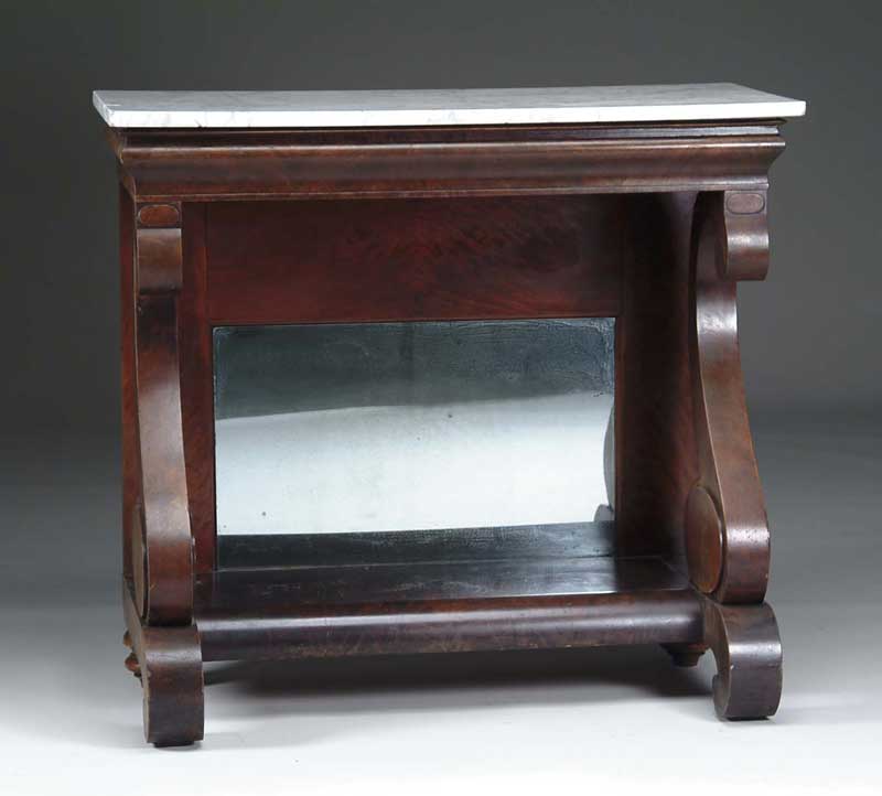 Appraisal: MARBLE TOP CLASSICAL MAHOGANY PIER TABLE The mahogany veneered piece