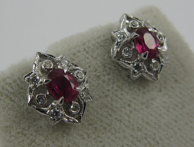 Appraisal: PAIR OF RUBY DIAMOND K WHITE GOLD EARRINGS each set