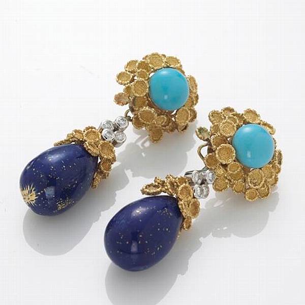 Appraisal: A pair of diamond turquoise blue enamel and k bicolor