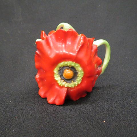 Appraisal: Royal Bayreuth Poppy Figural Mustard Pot with spoon lid excellent