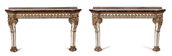 Appraisal: A Pair of Italian Parcel Gilt and Inlaid Top Console